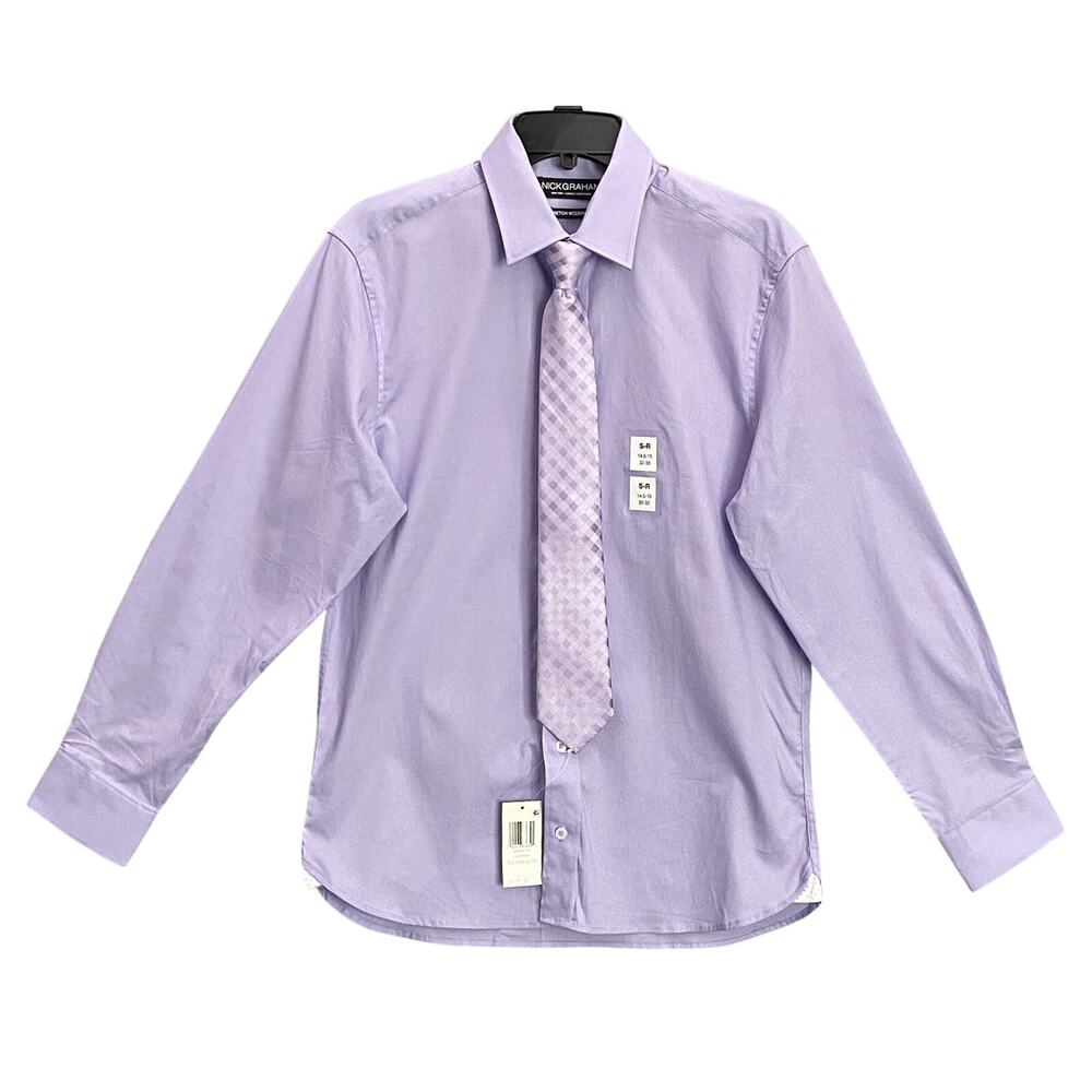 Nick Graham Shirt Men's Small 14.5-15 32/33 Shirt & Tie Lavender Modern Fit NEW - Picture 2 of 13